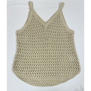 Free People Beach Dune Fauxchet Sweater Tank Sz Med Crochet Knit V Neck Boho